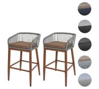 Mendler Lot de 2 tabourets de Bar Rope HWC-O22 Gris Clair, Coussin Taupe