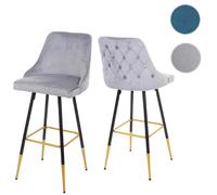 2x tabouret de bar HWC-E70, chaise de bar/comptoir, design rétro, velours, haubans/pieds dorés gris
