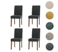 Lot de 4 chaises de salle à manger Littau, chaise de cuisine à dossier haut, tissu/textile chenille bois gris foncé, pieds couleur naturelle