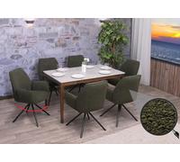 Mendler Lot de 6 chaises de Salle à Manger HWC-G67, Chaise de Cuisine Accoudoir, pivotant Auto-Position, Tissu Bouclé Öko-Tex MVG - Vert Olive
