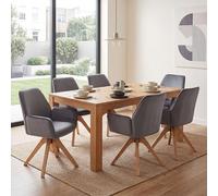 Lot de 6 chaises de salle à manger HWC-G67, chaises de table à manger et de cuisine avec accoudoirs, pivotantes, en bois et velours 320 g/m², MVG gris foncé