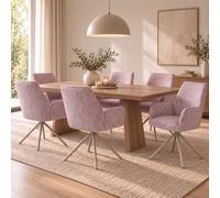 Mendler Lot de 6 chaises de Salle à Manger HWC-G67, pivotantes, piètement crème, Rose