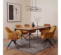 Lot de 6 chaises de salle à manger HWC-L79, chaises de cuisine avec accoudoirs pivotants et mécanisme de retour automatique, velours 440 g/m² aspect daim, jaune moutarde