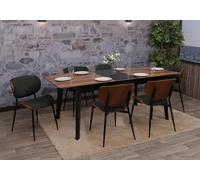 Mendler Lot de 6 chaises de Salle à Manger HWC-O45 (370g/m²) Aspect Noyer, Gris foncé