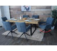 Lot de 6 chaises de salle à manger HWC-O78, chaise de cuisine, pivotante avec retour automatique, tissu/textile chenille (310 g/m²) Öko-Tex gris-bleu