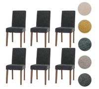 Lot de 6 chaises de salle à manger Littau, chaise de cuisine à dossier haut, tissu/textile chenille bois gris foncé, pieds couleur naturelle