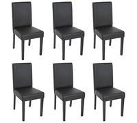 Mendler Lot de 6 chaises de séjour Littau - Simili-Cuir, Noir Mat, Pieds foncés