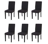 Mendler Lot de 6 chaises de séjour Littau - Tissu Noir, Pieds foncés