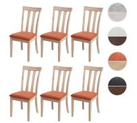 6x chaise de salle à manger HWC-G46 tissu/textile bois massif cadre naturel, orange