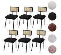 Lot de 6 chaises de salle à manger HWC-K88, fauteuil chaise, bois poly rotin métal bouclé tissu/textile noir