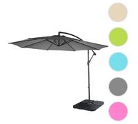 Acerra, parasol, protection solaire, Ø 3m inclinable, polyester/acier 11kg ~ gris avec support