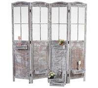 Mendler Paravent HWC-M66 4 Panneaux Look Shabby 170x180x22cm Brun-Gris