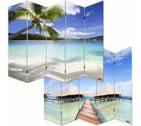 Mendler Paravent/cloison de séparation M68, 5 pans – 200x180 cm – motif plage multicolore