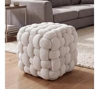 Mendler Pouf HWC-Q48, Pouf ottomane rembourré à nœuds, Velours (220 g/m²) 39 cm - Beige