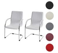 2x chaise de conférence Samara, chaise visiteurs cantilever, similicuir blanc