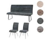 Mendler Ensemble de Salle à Manger HWC-G55 2 Chaise et Banc 160cm Chenille Bleu-Vert