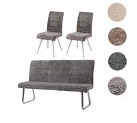 Mendler Ensemble de Salle à Manger HWC-G55 2 chaises et Banquette 180cm Chenille Gris foncé