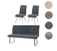 Mendler Ensemble de Salle à Manger HWC-G55 2 Chaise et Banc 180cm Chenille Bleu-Vert