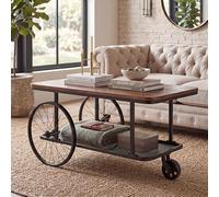 Mendler Table HWC-Q69 avec roulettes et Bois 54x100x60cm métal Brun et Noir
