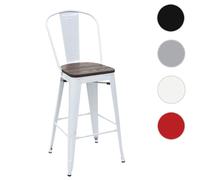 Tabouret HWC-A73, avec siège en bois et dossier, métal, style industriel blanc