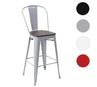 Mendler Tabouret de bar HWC-A73 – siège en bois, dossier, métal, design industriel gris