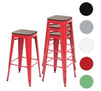 4x Tabouret de bar HWC-A73, avec siège en bois, métal, style industriel rouge