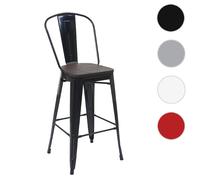 Tabouret de bar HWC-A73 in ssise en bois, chaise de bar tabouret de comptoir avec dossier, métal design industriel ~ noir