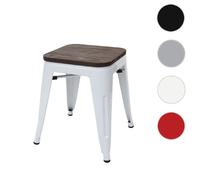Tabouret HWC-A73 avec assise en bois, tabouret métallique, métal design industriel empilable ~ blanc