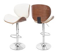 Mendler Tabouret de bar Foxrock Bois courbé, design rétro, aspect noix, crème