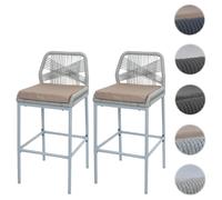 Mendler Lot de 2 tabourets de Bar Rope HWC-O21 Gris Clair, Coussin Taupe