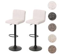 Lot de 2 tabourets de bar HWC-G87, tabouret de bar, réglable en hauteur pivotant, tissu Boucle (450g/m²) MVG crème-blanc