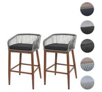 Lot de 2 tabourets de bar Rope HWC-O22 gris clair, coussin gris foncé