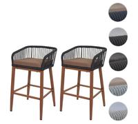 Mendler Lot de 2 tabourets de Bar Rope HWC-O22 Anthracite, Coussin Taupe