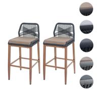 Mendler Lot de 2 tabourets de Bar Rope HWC-O21 Anthracite, Coussin Taupe