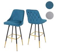 2x tabouret de bar HWC-E70, chaise de bar/comptoir, design rétro, velours, haubans/pieds dorés pétrole