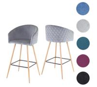 2x tabouret de bar HWC-D72, chaise bar/comptoir, avec dossier, tissu velours, gris