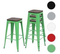 4x Tabouret de bar HWC-A73, avec siège en bois, métal, style industriel vert