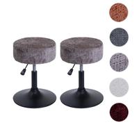 lot de 2 tabourets HWC-C22, pouf, réglable en hauteur pivotant Ø 37cm Tissu chenille (465g/m²) ~ marron