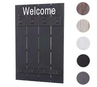 Garderobe murale HWC-C89 Welcome planche vestiaire vintage 91x60cm gris foncé