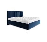 Mendoza - lit coffre - 140x200 - sommier inclus - en velours - Bleu