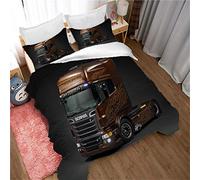 MENGBB 3D Housses de couettes Enfant Camion Lourd Rouge - 200x200cm Total 4 Tailles avec 2 Taie d'oreiller, Housse de Couette Parure de Lit 2 Personnes, 3D Imprimé Microfibre Ensemble de Literie avec