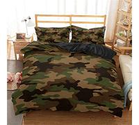 MENGBB 3D Housses de couettes enfant Sports militaire camouflage sports vert nuages, 200x200cm Total 4 tailles avec 2 Taie d'oreiller, Housse de Couette Parure de Lit 2 Personnes, 3D Imprimé Microfibr
