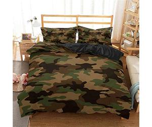 MENGBB 3D Housses de couettes enfant Sports militaire camouflage sports vert nuages, 200x200cm Total 4 tailles avec 2 Taie d'oreiller, Housse de Couette Parure de Lit 2 Personnes, 3D Imprimé Microfibr