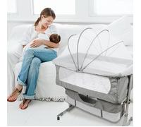 MENGDA Berceau Bébé 3 en 1 Lit Bebe Cododo avec Matelas 4 Hauteurs Réglables Maille Respirante, Moustiquaire Berceaux Inclinable