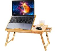 MENGDA Table de lit avec tiroir -Table de Lit Support PC Pliable en Bambou- Hauteur Réglable (20-30cm)