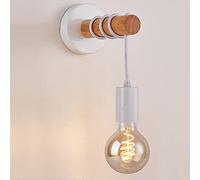 Mengjay Applique murale vintage en bois, applique murale industrielle rétro avec base ronde en métal, applique murale suspendue noire d'intérieur E27 pour chambre à coucher, salon (Blanc)