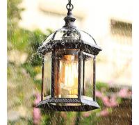 Mengjay E27 Lampes Suspendues Lampe Pendentif Extérieure Noir Rétro IP44 Vintage Industriel Fer Plafonnier Éclairage Imperméable À La Pluie Pavillon Villa Loft Lustre Lumière Extérieure (C)