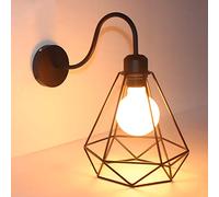 Mengjay Lampe Applique Murale Forme de Diamant Fer Forgé Cadre Cage Métal Wall Light Rétro Industrielle Lampe Mur