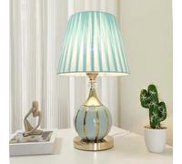 Mengjay Lampe de table élégante en céramique blanche et dorée, abat-jour plissé, hauteur 43 cm, douille E27, accent en cristal, design moderne pour salon et chambre (Style.B)
