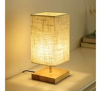 Mengjay Lampe LED de Table Chambre Rectangulaire Abat-jour Tissu Socle en Bois Léger, Lampe de Chevet pour Lecture de Nuit avec Culot E27 et Prise, dans Salon Bureau (Ampoule non incluse)